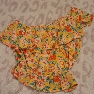 American Eagle Outfitters Floral Ruffle Blouse - Yellow and Orange